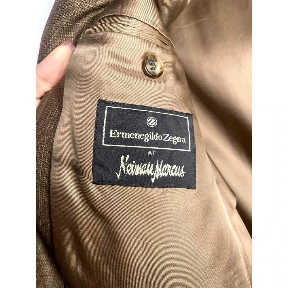 Ermenegildo Zegna Men's Blazer Sport Coat Jacket Size 50R brown‎ plaid silk wool